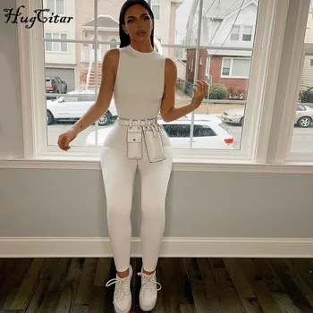 Hugcitar 2020 ærmeløs bodycon buksedragt sommeren kvinder mode elastisk tøj hvid sort solid krop romper
