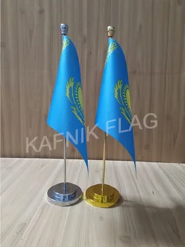 KAFNIK,Kasakhstan Kontor bord, skrivebord flag med guld eller sølv metal flagstang base 14*21cm land flag gratis fragt