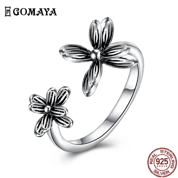 GOMAYA 925 Sterling Sølv Ring Romantisk Fine Smykker Justerbar Pige Ring Blomster Design-Jubilæum ' s Day Gave til Kæreste