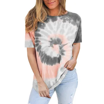 Tshirt Sommeren 2020 Dame Print Casual t-Shirt Top Plus Størrelse 3XL Korte T-Shirts Kvinder Tie-dye Print T-Shirt Femme футболки