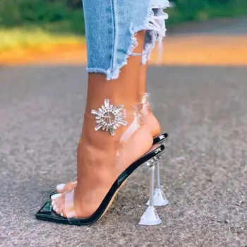 2020 mode Crystal super 10cm høj hæl klart, sandaler kvinder glas sommer sko pumper Sexet Åben tå Tynd Hæle sandalias mujer