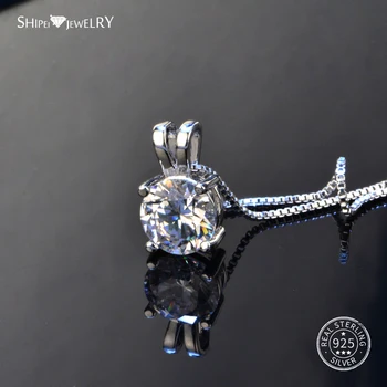 Shipei 925 Sterling Sølv Halskæde Fine Smykker 8mm Runde Skabt Moissianite Halskæde til Kvinder Julegave