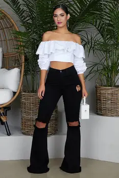Echoine Sexet slidte jeans Hule ud Flare Plus Size denim Bukser med Høj Talje Bodycon Hul Kvinder Bukser Club Udstyr 2020