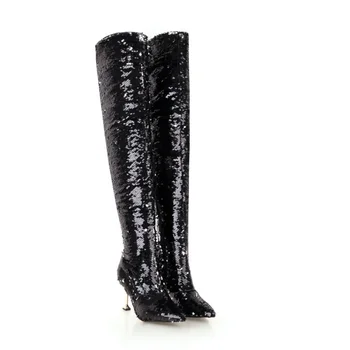 Særtilbud kvinder Strække sokker støvler-high heels i ægte læder foråret og efteråret pegede tå, knæhøje støvler for kvinden 2020