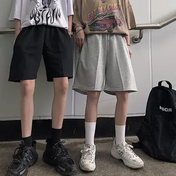 2020 Kvinder Fem Spidse Shorts Solid Sort Grå Bred korte Bukser Unisex Studerende Afslappet Oversize Streetwear Hip Hop, Punk Stil