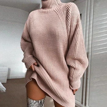 Dame Trøjer 2019 Turtleneck Sweater, Lange Løs Strikket Pullover Sweater Damer Streetwear Koreanske Chunky Sweater Falde Top