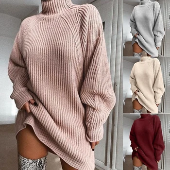 Dame Trøjer 2019 Turtleneck Sweater, Lange Løs Strikket Pullover Sweater Damer Streetwear Koreanske Chunky Sweater Falde Top