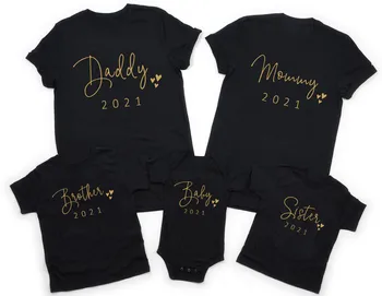 Guld Far Mor Bror Søster Baby 2021 Familie Matchende Tøj Bomuld, Far, Søn, Mor og Datter, t-shirts Baby Body