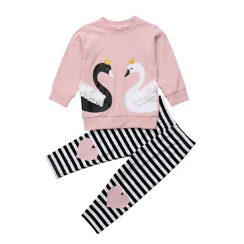 Toddler Nyfødte Kids Baby Pige Tøj Swan Toppe, T-shirt, Bukser, Sweatshirt Vinter Outfits 2psc Tøj Sæt