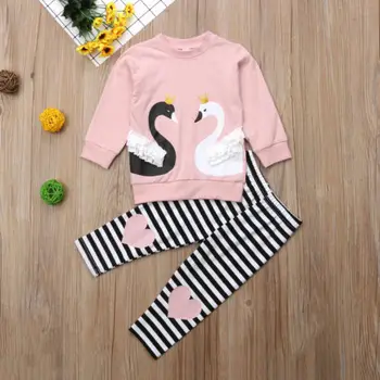 Toddler Nyfødte Kids Baby Pige Tøj Swan Toppe, T-shirt, Bukser, Sweatshirt Vinter Outfits 2psc Tøj Sæt