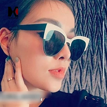 SHAUNA Mode Dobbelt Farve Metal Ramme Kvinder Cat Eye Solbriller UV400