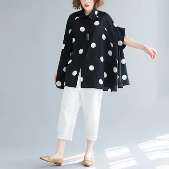 2020 Sommeren Kvinder koreanske Bluse Toppe Plus Size Batwing Ærmet Skjorte, Vintage prikkede Skjorte Arbejde Hvide Bluser 4XL 5XL 6XL 7XL