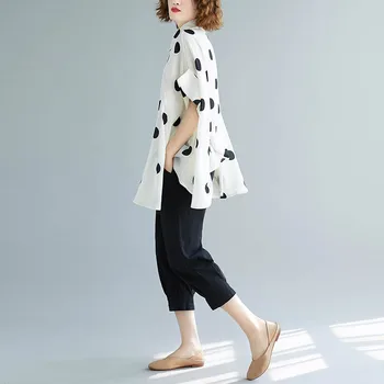 2020 Sommeren Kvinder koreanske Bluse Toppe Plus Size Batwing Ærmet Skjorte, Vintage prikkede Skjorte Arbejde Hvide Bluser 4XL 5XL 6XL 7XL