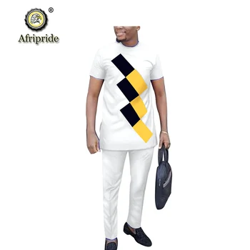 Afrikanske Tøj til Mænd 2020 Traditionelle Tøj, Udstyr Bære Skjorte og Bukser 2 Stykke Kulør Dashiki Påklædning AFRIPRIDE S1916042