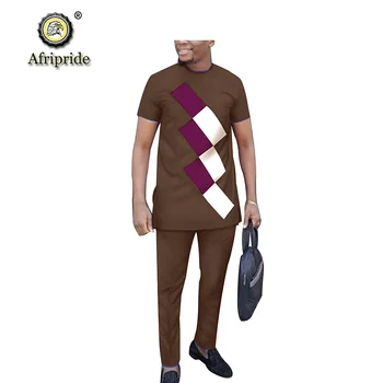 Afrikanske Tøj til Mænd 2020 Traditionelle Tøj, Udstyr Bære Skjorte og Bukser 2 Stykke Kulør Dashiki Påklædning AFRIPRIDE S1916042