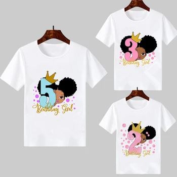 Sød Lille Sort Melanin Prinsesse Print Pige T-shirt til Fødselsdag Kids Sjove T-Shirts 1 Til 8 År Toddler Hvide Piger Toppe C50