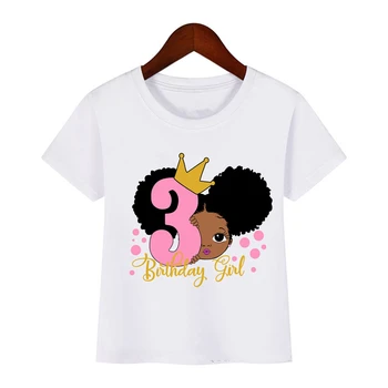 Sød Lille Sort Melanin Prinsesse Print Pige T-shirt til Fødselsdag Kids Sjove T-Shirts 1 Til 8 År Toddler Hvide Piger Toppe C50