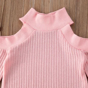2STK Toddler Baby Pige Efterår og Vinter Tøj langærmet pink off skulder Sweater Toppe sort lynlås Mini Nederdel Sæt Tøj