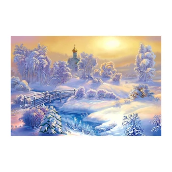 Diy diamant mosaik maling på lærred 5d cross stitch diamant maleri, broderi håndarbejde landskab sne, solnedgang