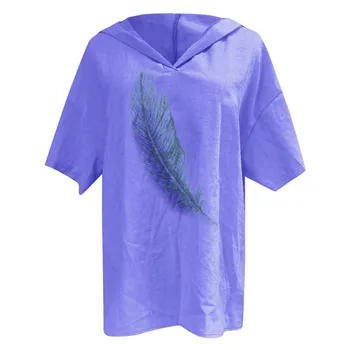 GRATIS STRUDS Kvinder T-Shirts ensfarvet Fjer Print Hætteklædte Korte Ærmer Tendens Elegant og Ædel Vogue Sommer T-Shirt Til Kvinder