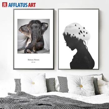 Elefant Giraf, Løve Citater Landskab Væg Kunst, Lærred, Maling, Plakater Og Prints Dyr Væg Billeder For At Stue Indretning