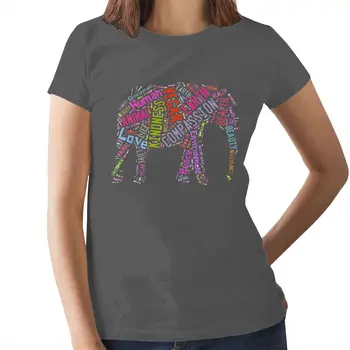Elephant T-Shirt Veganer Elefant Monteret T-Shirt Sort Trykt Kvinder tshirt O Hals Oversize dame t-Shirt