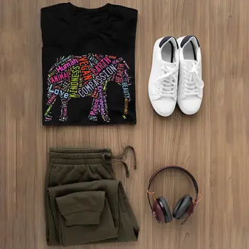 Elephant T-Shirt Veganer Elefant Monteret T-Shirt Sort Trykt Kvinder tshirt O Hals Oversize dame t-Shirt