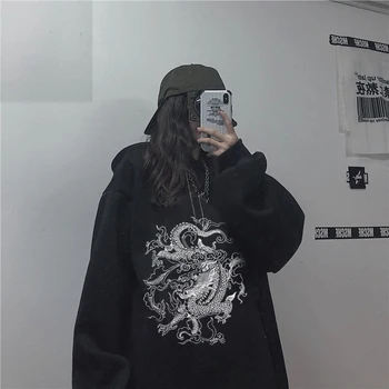 Kvinder Sweatshirt Hoodie Søde Hip Hop Kawaii Ullzang Harajuku Dragon Koreanske Sjove Top Vintage Dropshipping Tee Print Punk Tøj