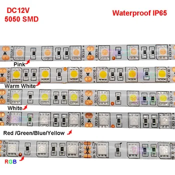 5m DC12V 5050 SMD 60LEDs/m Led Strip Hvid/Varm Hvid/Rød/Grøn/Gul/Blå/Pink/RGB/UV/RGBW/RGBWW Fleksibel led bånd