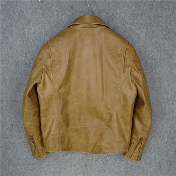 Gratis forsendelse.1.2 mm tyk koskind pels,man ægte vintage læder Jakke,klassiske 1930'er-biker jakker,brown salg