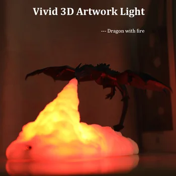 3D Printet Lysende LED Nat Lys USB-Opladning Tegneserie Dragon bordlampe Hjem Dekorative Model Kids Legetøj Xmas Party Gave