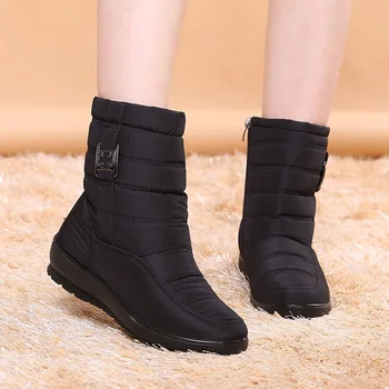 Pels støvler kvinder og vinter sko 2021 nye komfortable blokeringsfri kvinder støvler platform-wedge støvler med varmt vandtæt casual spænde sko