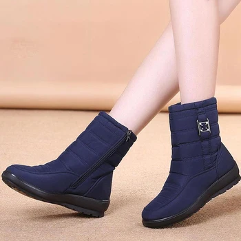 Pels støvler kvinder og vinter sko 2021 nye komfortable blokeringsfri kvinder støvler platform-wedge støvler med varmt vandtæt casual spænde sko