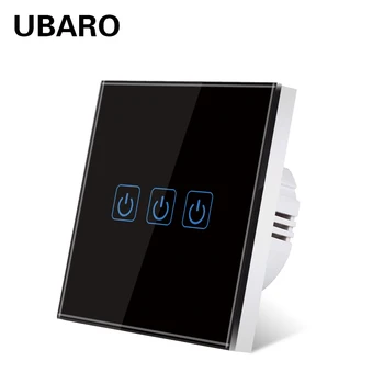 UBARO EU/UK Hærdet Krystal Glas Panel Wall Light Touch Tænd/Sluk Lichtschalter Magt Sensoriske Hjem Skifter 3 Bande 220V