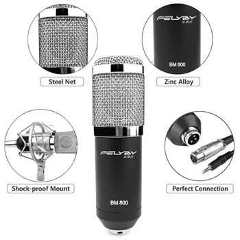 FELYBY BM 800 kondensator mikrofon med lydkort og webcam til computeren studie indspilning karaoke 800 mic