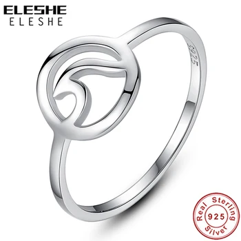 ELESHE Ægte 925 Sterling Sølv Bølge Ring Mode Geometriske Cirkel Rundt Finger Ringe til Kvinder, Bryllup, Engagement Smykker