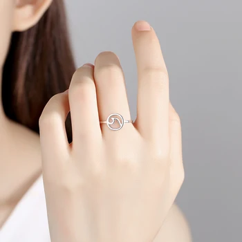 ELESHE Ægte 925 Sterling Sølv Bølge Ring Mode Geometriske Cirkel Rundt Finger Ringe til Kvinder, Bryllup, Engagement Smykker