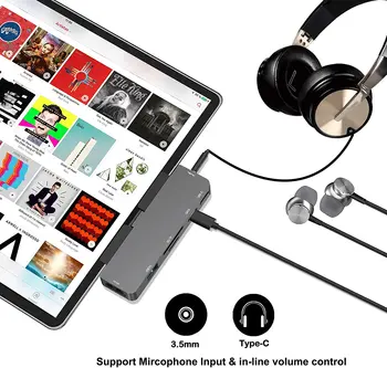USB-C-HUB til iPad pro 2018 USB Type C til HDMI PD USB 3.0-SD-TF Kort Læser 3.5 mm Hovedtelefon Jack adapter til Macbook Pro Air