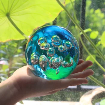 90mm Crystal Ocean Bubble Ball Glas Bolden Figurer, Ornamenter Fisk Tank Landskabspleje Boshan Håndlavet Glas Indretning Håndværk