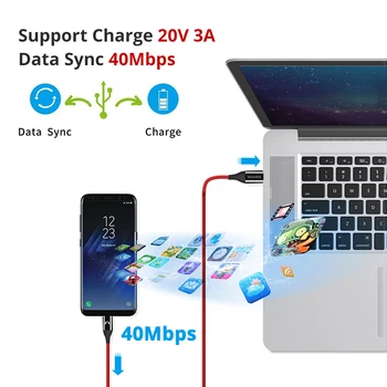 Snowkids 60W USB-C til USB-C Kabel-PD KK-2.0/3.0 Hurtig Opladning Data Kabel til MacBook Air, Pro Xperia Pixel P30 Mate20 Mi9 Lumi