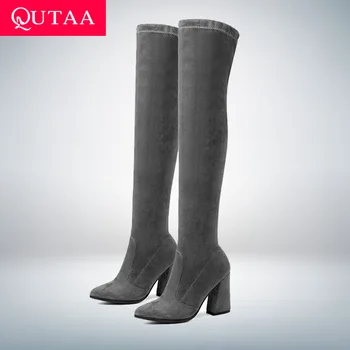 QUTAA 2020 Kvinder Over knæhøje Støvler Mode Alle Match Spids Tå Vinter Sko Elegante Alle Match Kvinder Støvler Størrelsen 34-43