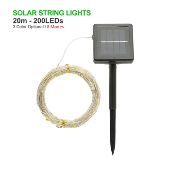 ANBLUB Udendørs 10M 20M LED Solar String Lys Fe Lampe 8 Modes Vandtæt Til Jul Gårdhave Ferie Fest Dekoration