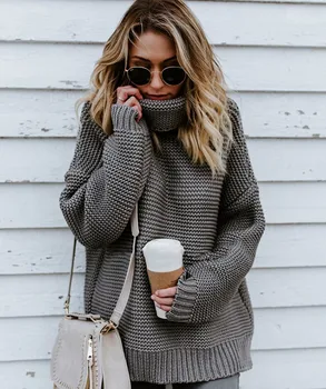 2018 Efterår Og Vinter Kvinder Sweater Solid Farve Løs Rullekrave, Pullovere Kvindelige Lange Ærmer Casual Trøjer 6 Farve-5 Størrelse