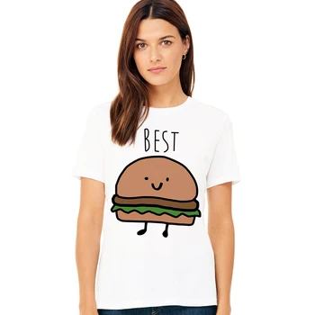 Tops Tees Burger og pommes Frites Sommeren Korte Ærmer Matchende Tøj Bff T-Shirt Kvinder Friends T-shirt Mejores amiga ' er Camisetas