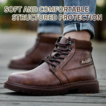 Nye efterår og vinter mænds arbejde støvler uforgængelige sikkerhed åndbar stål tå anti-smash og anti-stab udendørs vandreture sko