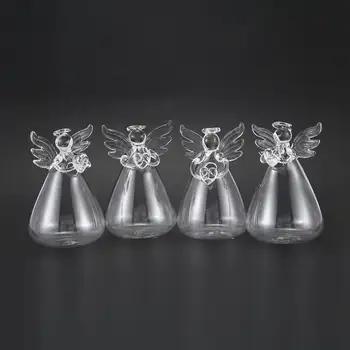 Sæt med 4 Søde piger Klar Glas Engel Form Blomst Plante Hængende Vase Bryllup Indretning