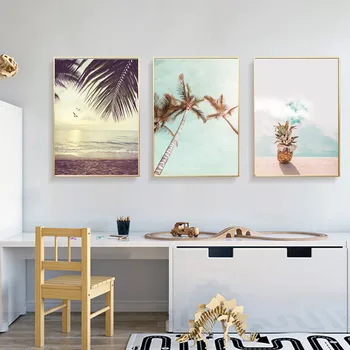 Landskabet Ved Stranden Lærred Maleri Kokos-Ananas Plakat Moderne Hjem Soveværelse Stue Væg Kunst, Dekoration