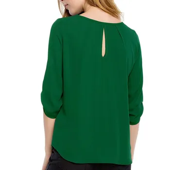 Grøn Gul Kvinder Chiffon Skjorte Blusas Femininas Toppe Elegante Damer Formelle Kontor Bluse Plus Size O-Hals Skjorte Kvinder