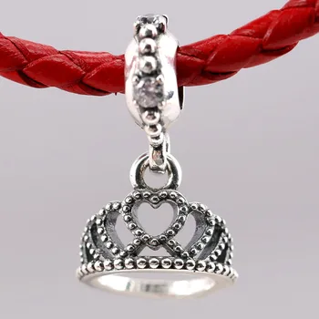 S925 Vedhæng DIY Smykker Kærlighed Hjerter Princess Crown Heart Charm fit Dame armbånd Armbånd Klare CZ