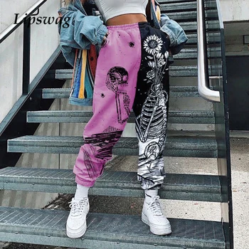 Kvinder Mode Kraniet Patchwork Mønster Print Pants Efteråret Elastisk Talje, Lomme Harajuku Sport Varme Casual Streetwear Sweatpant